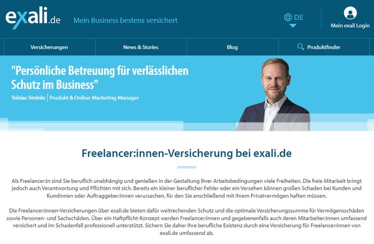 exali Berufshaftpflichtversicherung speziell für Freelancer und Soloselbständige