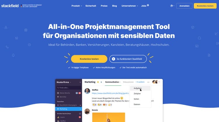 Stackfield - All-in-One Projektmanagement Tool für Organisationen mit sensiblen Daten