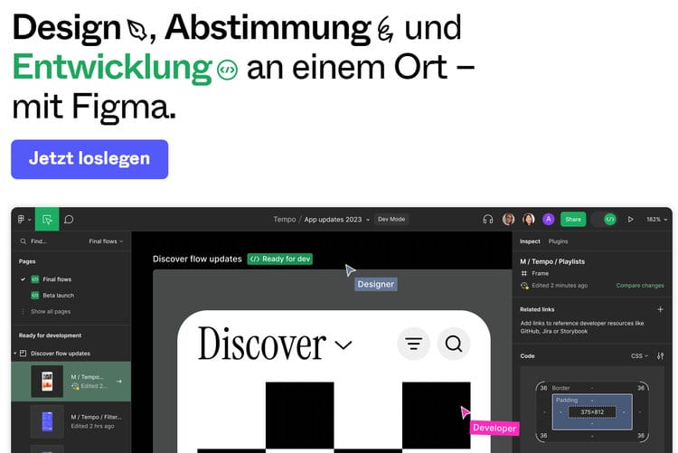 Mit Figma können mehrere Designer live an einem Projekt zusammen arbeiten