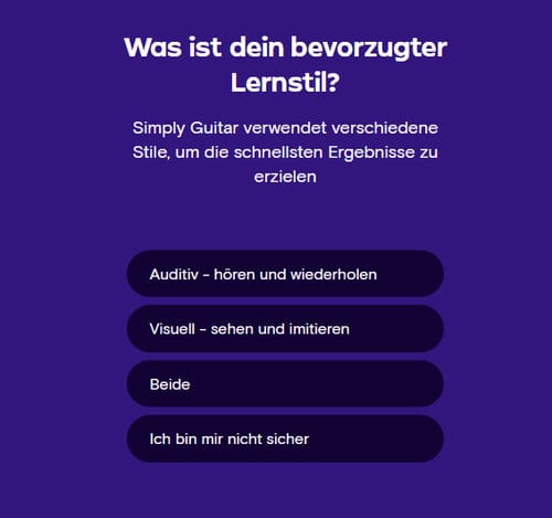 Je nach Lerntyp kann man bei Simply Guitar zwischen auditiv, visuell oder kombiniertem Lernstil wählen