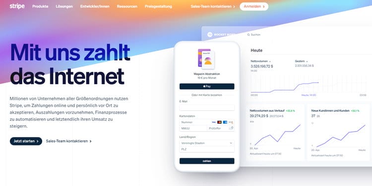 Stripe - Günstiges Gebührenmodell für Zahlungsabwicklung auf eigener Website