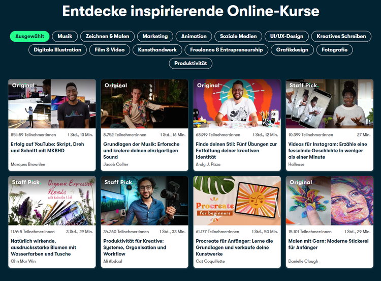 Skillshare - Über 25.000 praxisnahe Online Kurse in diversen Kategorien