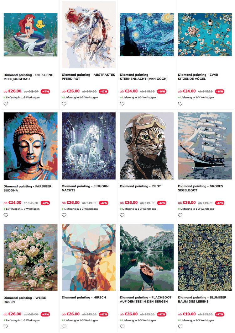 Je nach Anspruch, Vorlieben und Erfahrung sind beim Diamond Painting ganz unterschiedliche Motive möglich