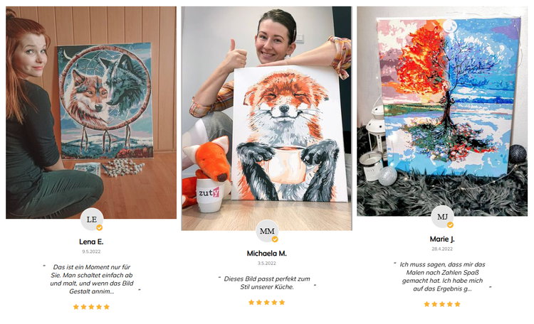 Mit einem Diamond-Painting-Set von Zuty starten Sie mit erstklassigem Equipment in Ihr neues Hobby. Das zeigen zahlreiche zufriedene KundInnen.