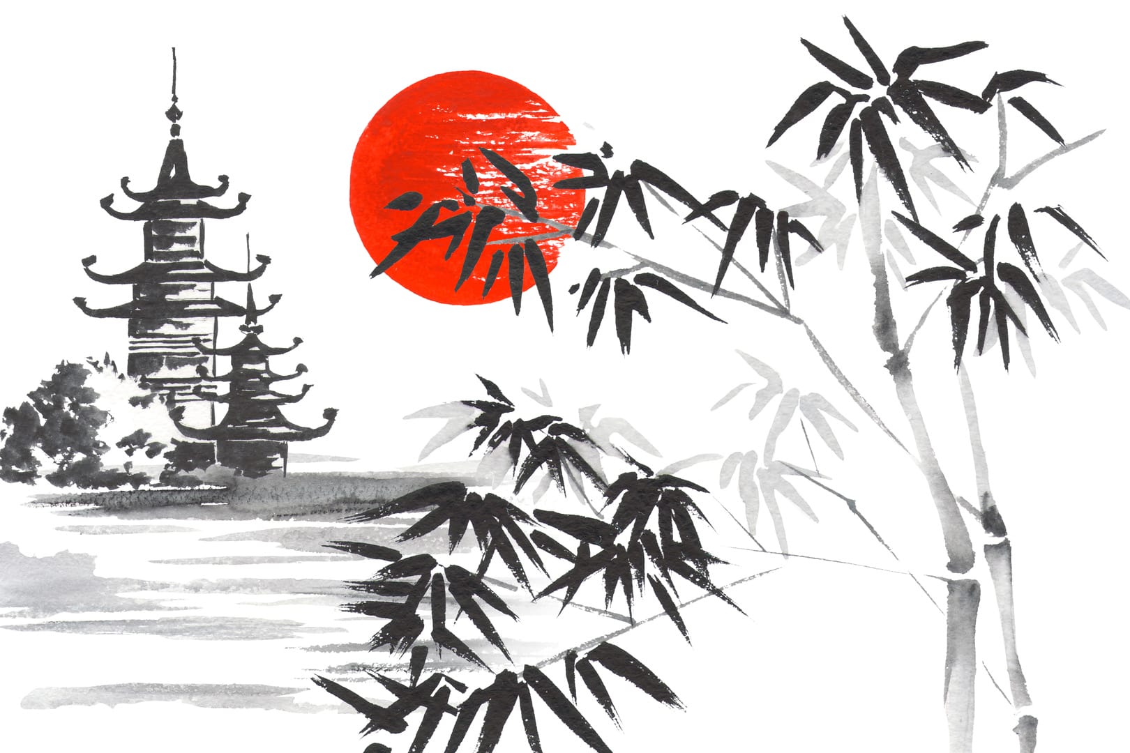 Die japanische Sumi-e-Malerei ist eine traditionelle Form der Tuschmalerei, die oft mit der Aquarellmalerei verglichen wird