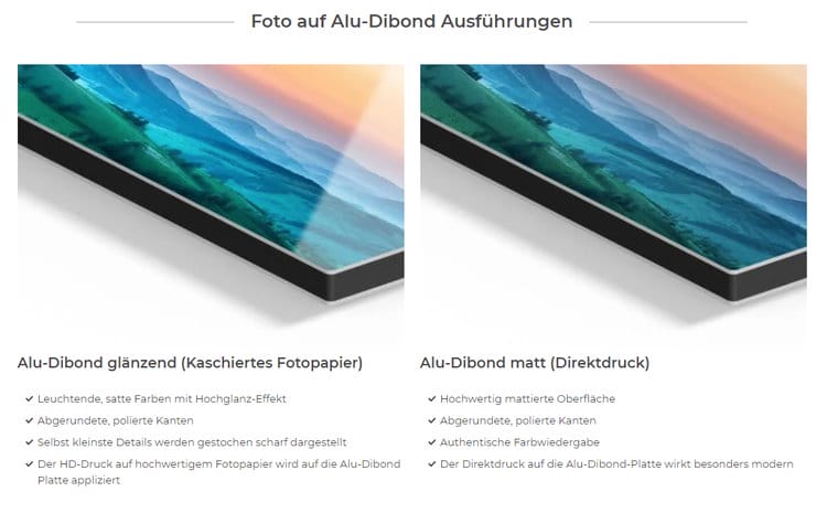 Ihre Fotos in Wandkunst verwandeln - Der ultimative Leitfaden für Leinwandbilder Inneneinrichtung canvas prints Foto auf Alu-Dibond matt und glänzend im Vergleich
