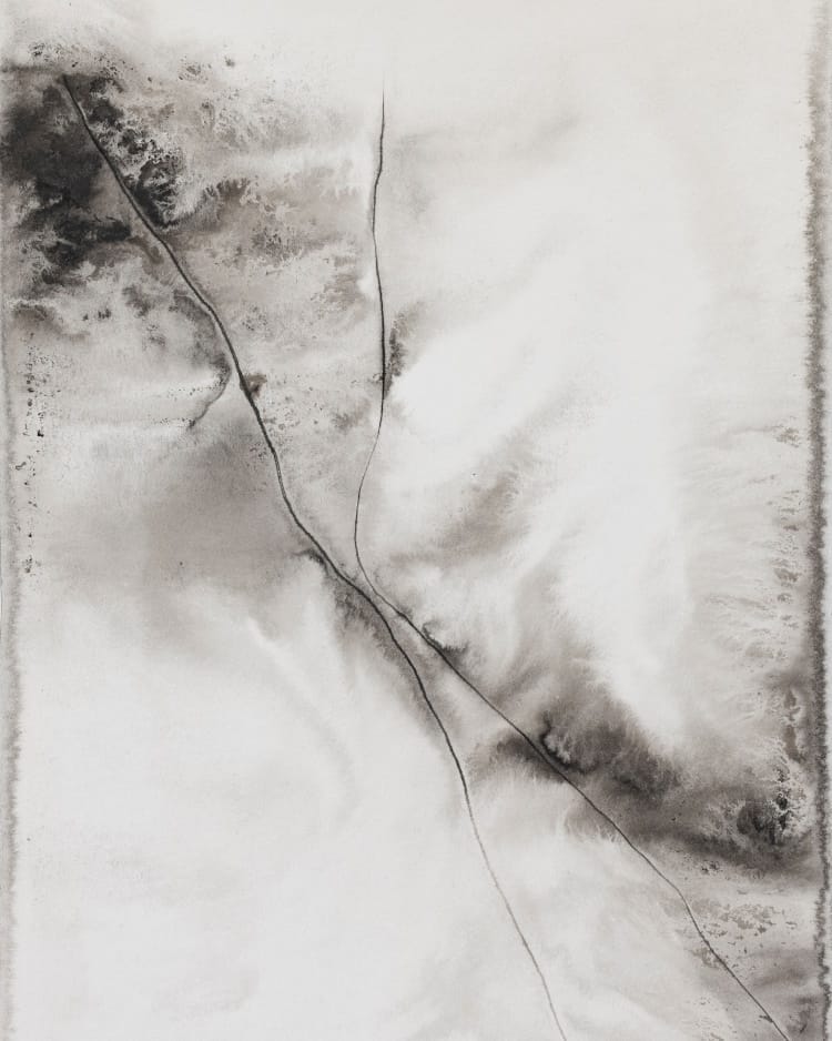 Emilie Cognard "Graphein vu_3c", artnow gallery, Tusche auf Karton, 8x25 cm, 2021