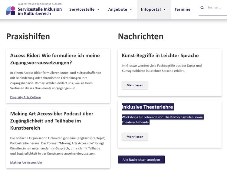 Projekte und Praxishilfen der Servicestelle Inklusion im Kulturbereich