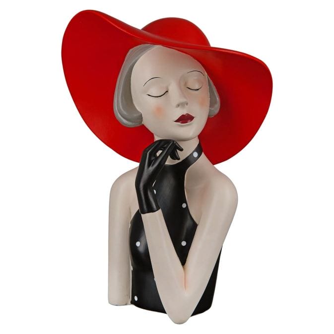 Elegant figure &quot;Lady with red hat&quot; made of polyresin