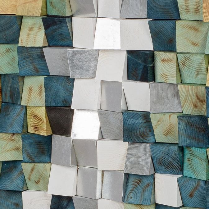 3D mural &quot;Yesil&quot; with mosaic on pine wood (green, silver color, white) - Figure 5