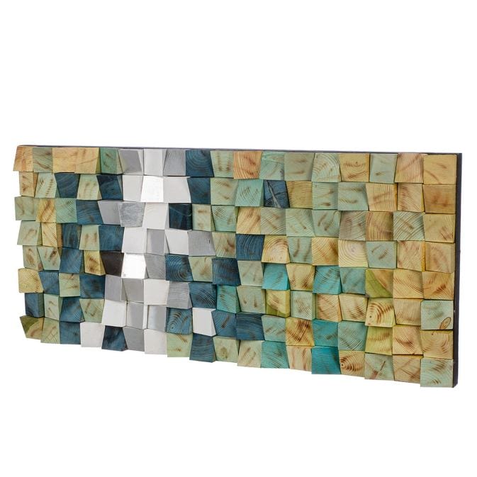 3D mural &quot;Yesil&quot; with mosaic on pine wood (green, silver color, white) - Figure 4
