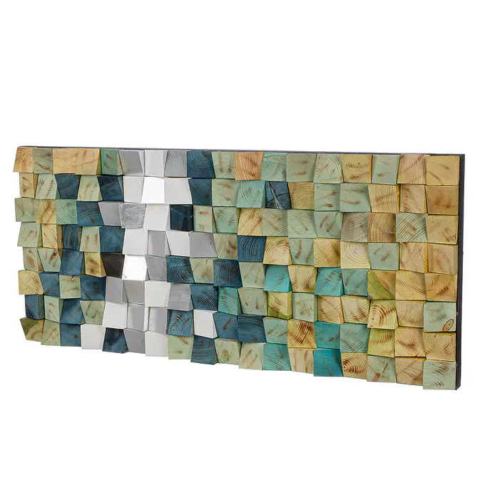 3D mural &quot;Yesil&quot; with mosaic on pine wood (green, silver color, white) - Figure 4