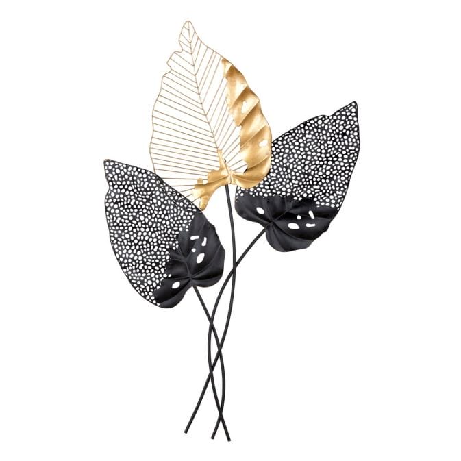 Large metal relief &quot;Santos&quot; with leaves in gold and black