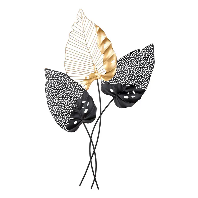 Large metal relief &quot;Santos&quot; with leaves in gold and black