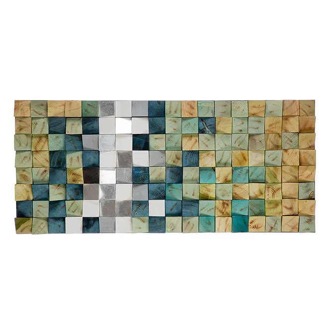 3D mural &quot;Yesil&quot; with mosaic on pine wood (green, silver colors, white)