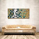 3D Wandbild "Yesil" mit Mosaik auf Kiefernholz (grün, silberfarben, weiß) – Bild 3