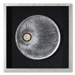 Handmade &quot;Pandora&quot; wall object made of pine wood behind glass, black silver