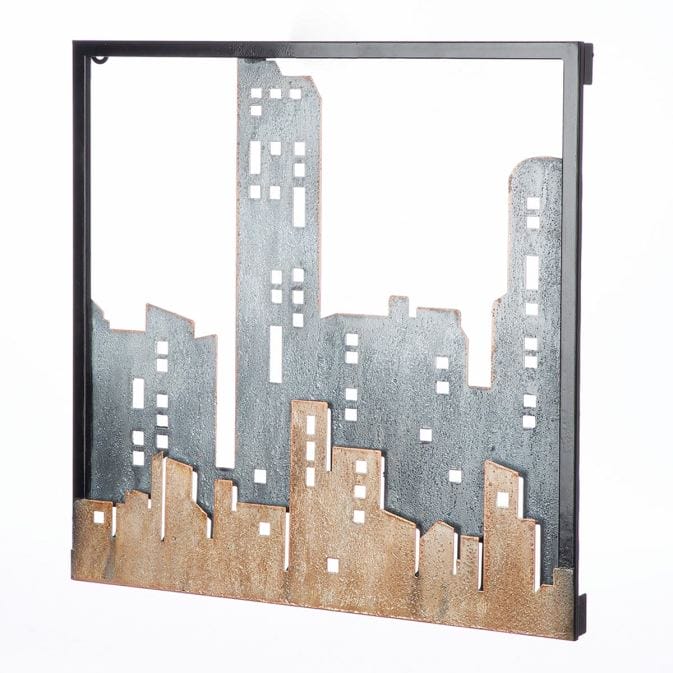 Wandrelief "City Skyline", Stadtmotiv mit strukturierter Oberfläche aus Metall – Bild 4