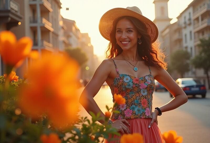 Portraitfotografie vor urbanem Stadtbild bei Sonnenlicht der Goldenen Stunde wertet die Szene stark auf