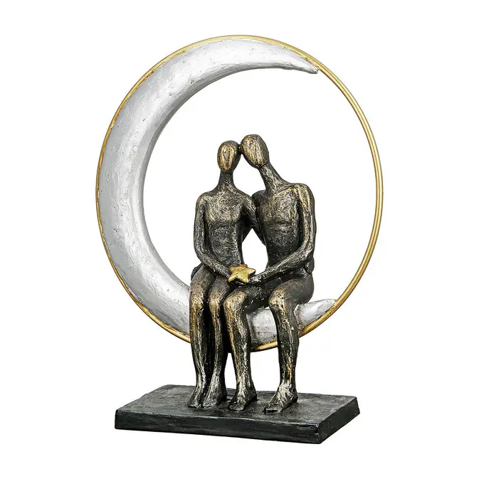 Pärchen sculpture &quot;Moonlight&quot;, bronze fine in silver/gold-colored moon