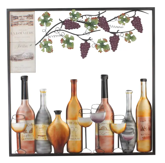 Nice Wines - Wanddekoration aus Metall mit Weinflaschen und Weingläser