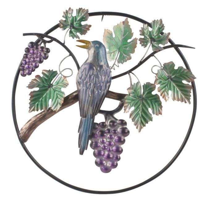 Auf der Hut - Wandkunst mit Vogel auf Weinrebe