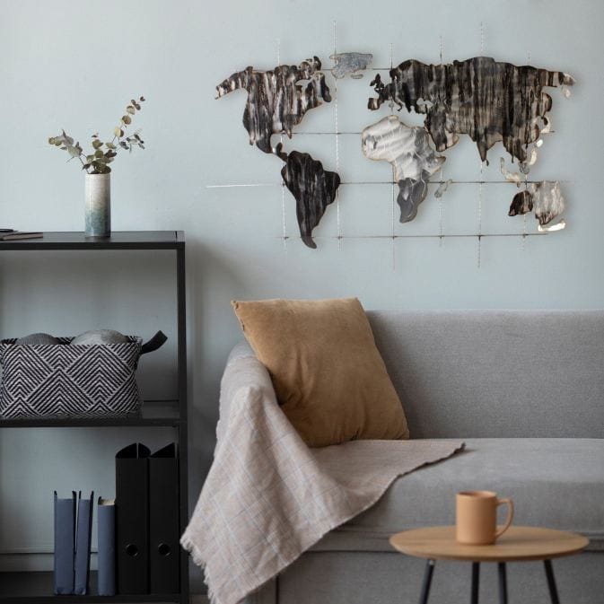 Monochrome World Map - Metall-Wandkunst mit Weltkarte – Bild 2