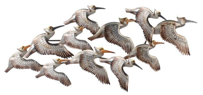 Pretty Pelicans - metal art with a group of flying pelicans - Image 5