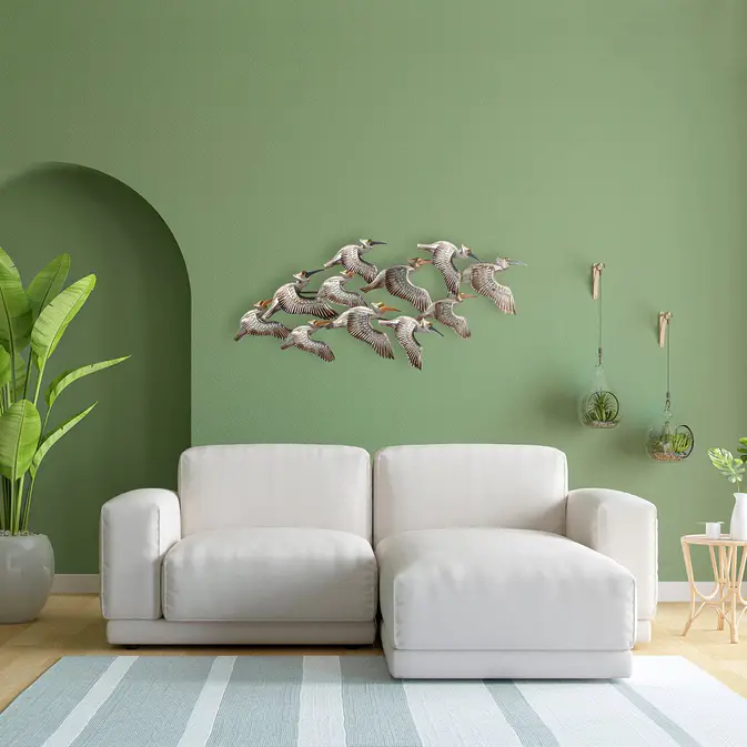 Pretty Pelicans - metal art with a group of flying pelicans - Image 2