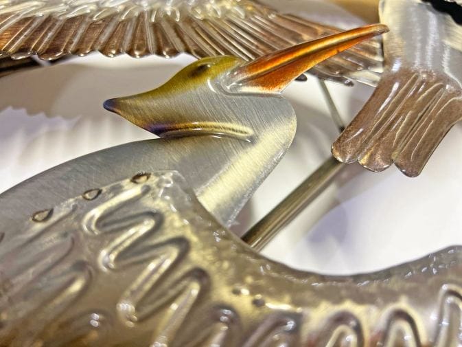 Pretty Pelicans - metal art with a group of flying pelicans - Image 4