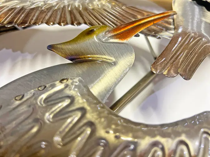 Pretty Pelicans - metal art with a group of flying pelicans - Image 4