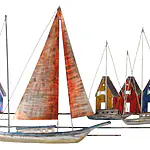 Metallbild für die Wand "Harbor" mit Segelbooten im Hafen – Bild 5