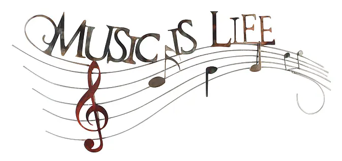 Music Is Life - Metallwanddekoration mit eleganten Notenlinien und Motto – Bild 5