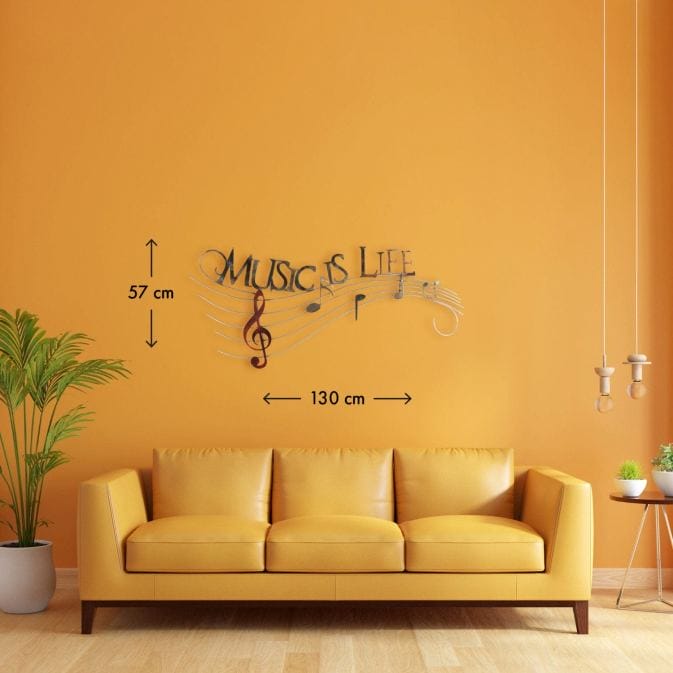 Music Is Life - Metallwanddekoration mit eleganten Notenlinien und Motto – Bild 3