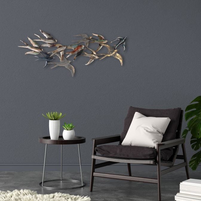 Uccello - Wanddekoration mit fliegenden Schwalben aus Metall – Bild 2