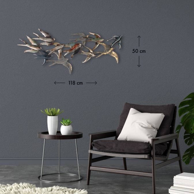 Uccello - Wanddekoration mit fliegenden Schwalben aus Metall – Bild 3