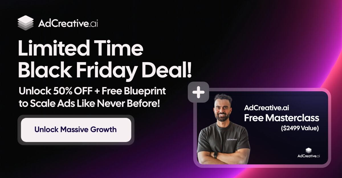 -50% in the Black Friday Deal. AdCreative.ai generates visual designs and texts specifically optimized for use on platforms such as Facebook, Instagram, and Google Ads. 