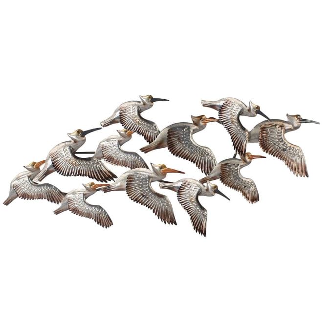 Pretty Pelicans - metal art with a group of flying pelicans