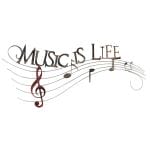 Music Is Life - Metallwanddekoration mit eleganten Notenlinien und Motto