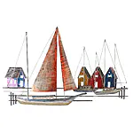 Metallbild für die Wand "Harbor" mit Segelbooten im Hafen