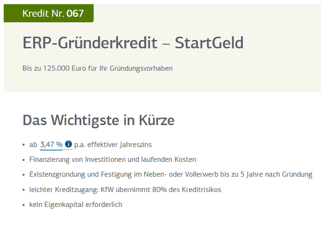 ERP-Gründerkredit – StartGeld (Nr. 067) - Bis zu 125.000 Euro für Ihr Gründungsvorhaben