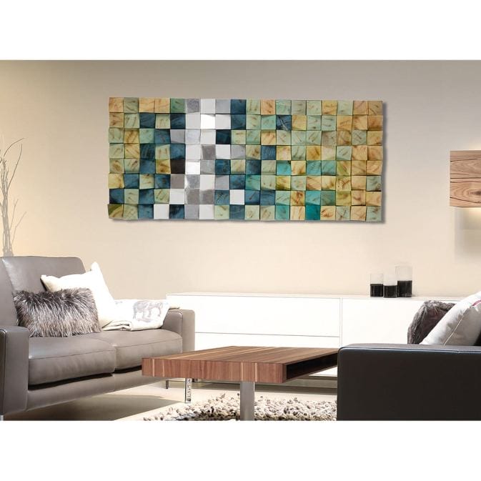 3D mural &quot;Yesil&quot; with mosaic on pine wood (green, silver color, white) - Fig. 2