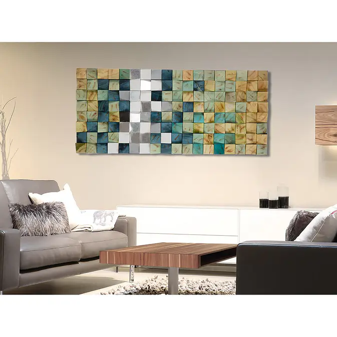 3D mural &quot;Yesil&quot; with mosaic on pine wood (green, silver color, white) - Fig. 2