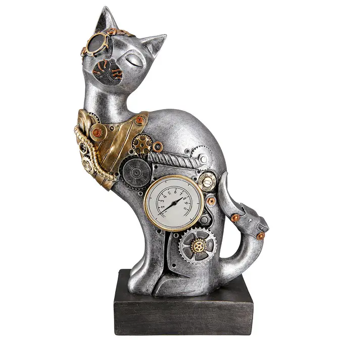Cat sculpture &quot;Steampunk Cat&quot; made of polyresin and metal