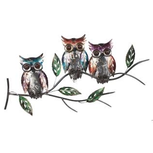 Tyto - metal wall decoration with three owls on a branch
