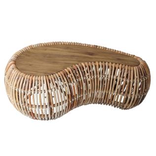 Couchtisch "Kidney" aus ungeschältem Rattan & recyceltem Teak