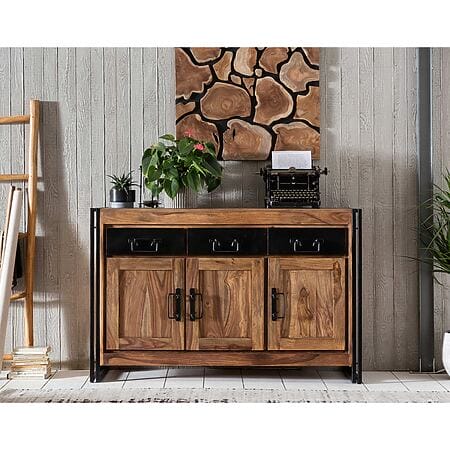 Design d'interni scandinavo: armonia attraverso il minimalismo hygge nel design d'interni in stile scandinavo del XX secolo Credenza artigianale "Lumber Palace" in legno massello di acacia