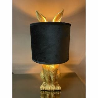 Luxurious "Rich Golden Bunny" table lamp with black satin shade