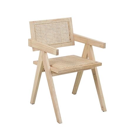 Natürlicher Armlehnstuhl, Hevea-Holzgestell + Rattan-Sitz- und Rückenfläche
