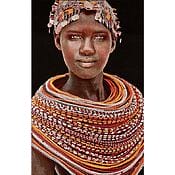 Handwoven tapestry "Samburu Woman" (black) by Mario Gerth, sound-absorbing (on a stretcher frame) Handwoven tapestry "Samburu Woman" (black) by Mario Gerth, sound-absorbing